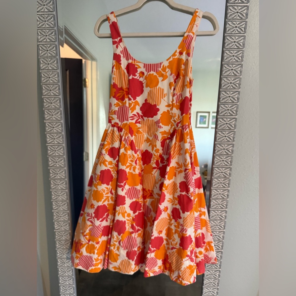 Anthropologie Orange and Red Floral Midi Dress